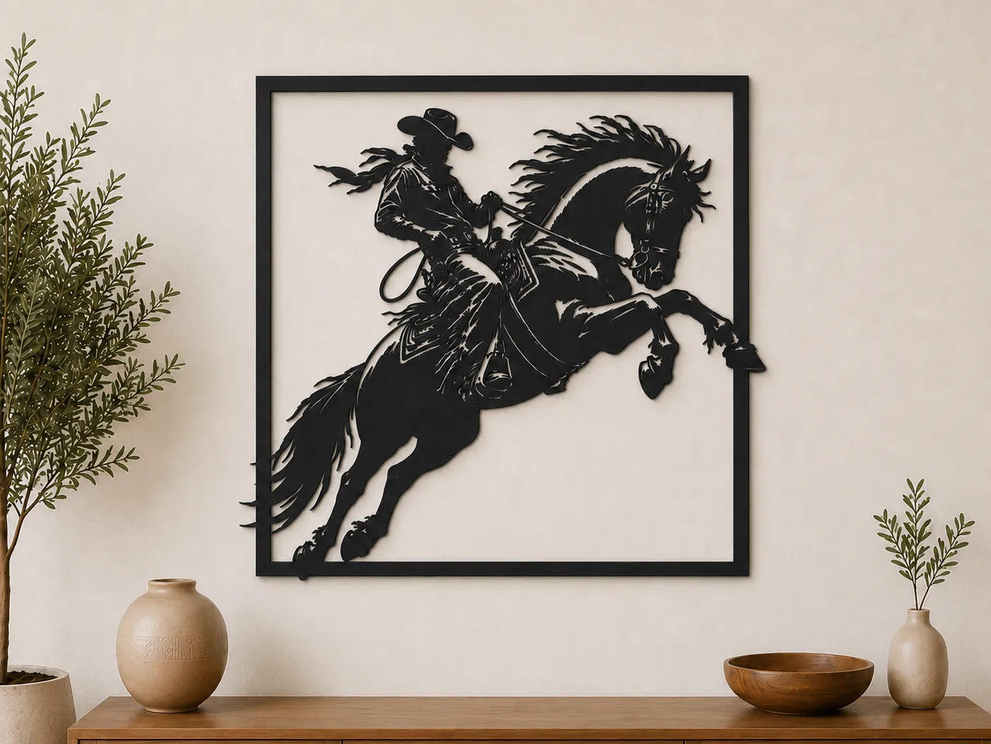 Cowboy Horse Wall Art SVG | Rearing Horse Laser Cut File | Western Rodeo Decor | Ranch Silhouette Digital Download