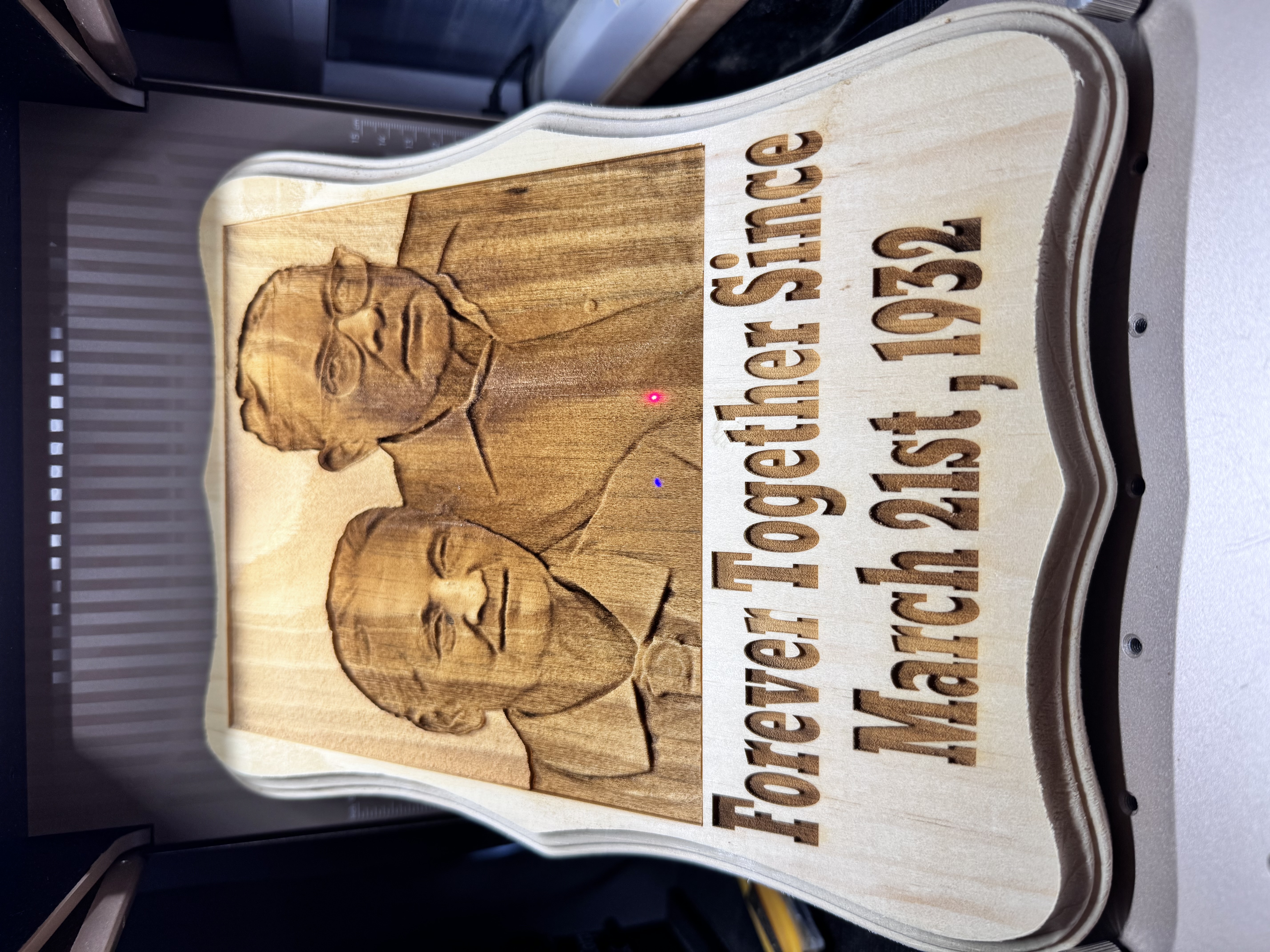 [Laser cut and engrave] Wooden Anniversary Plaque with Portrait and Forever Together Inscription