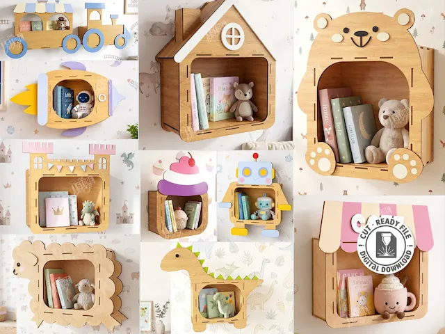 Children's Wall Mounted Character Shelves for Nursery and Playroom Laser Cut Bundle. Kids Laser. Children's Room Decor