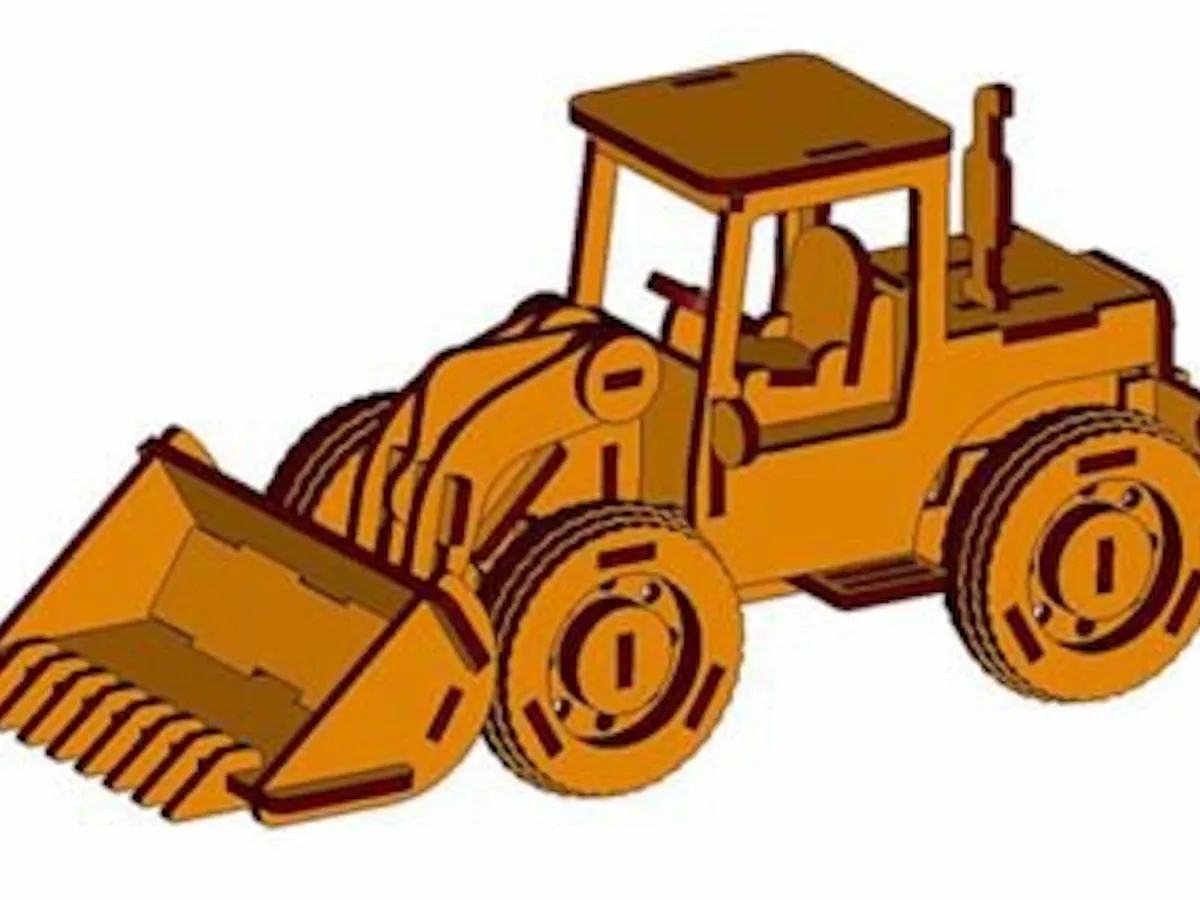 [Laser cut and engrave] Wooden toy front loader construction vehicle