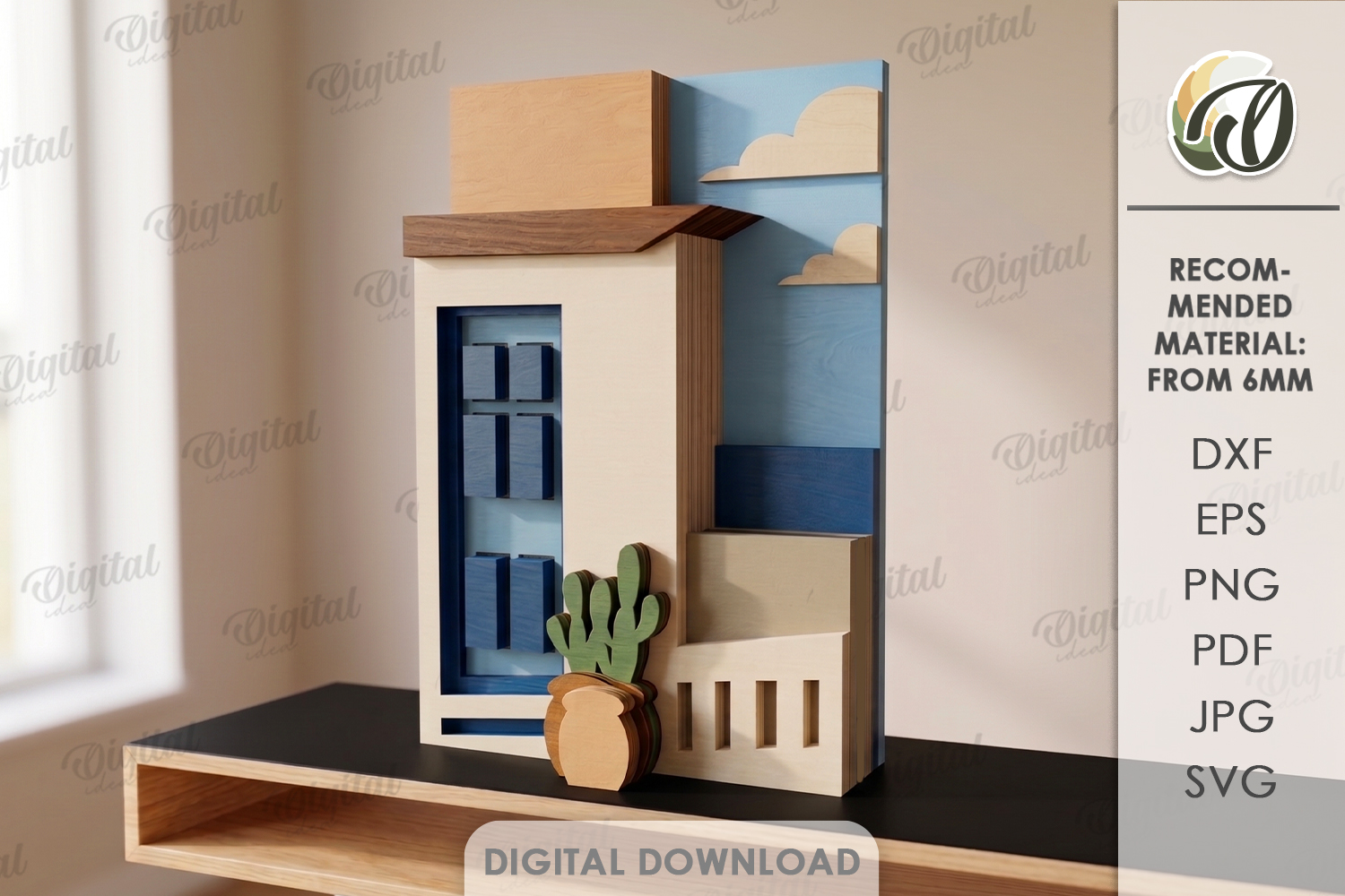 [Laser cut and engrave] 3D Layered Cityscape Decors Bundle. Coastal Village Wall Art Lasercut Files. Mediterranean Urban Shelf sitter. Tropical Architecture. Summer