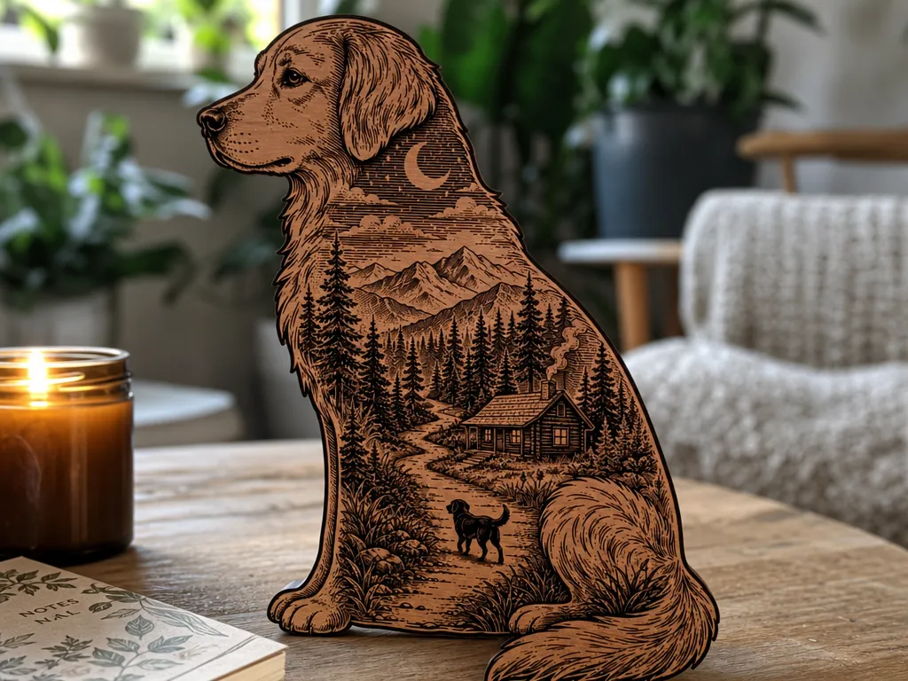 Scenic Dog Wall Art – Forest Cabin Laser Cut and Engrave