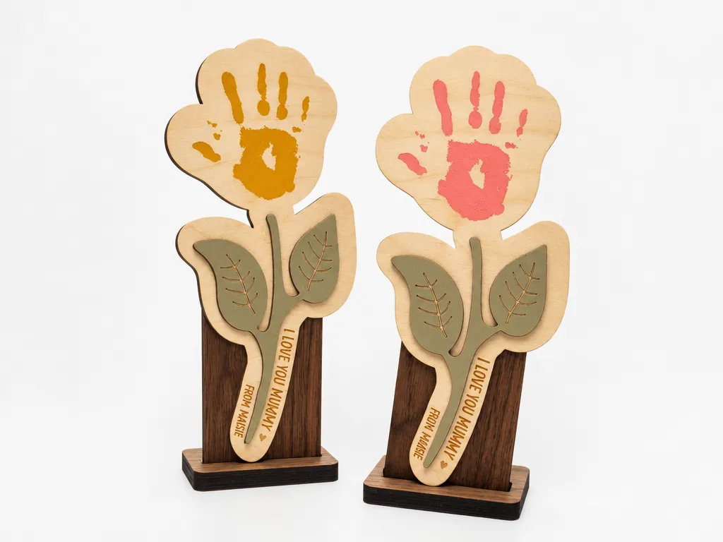 Figura de flor con huella de mano personalizada para el día de la madre