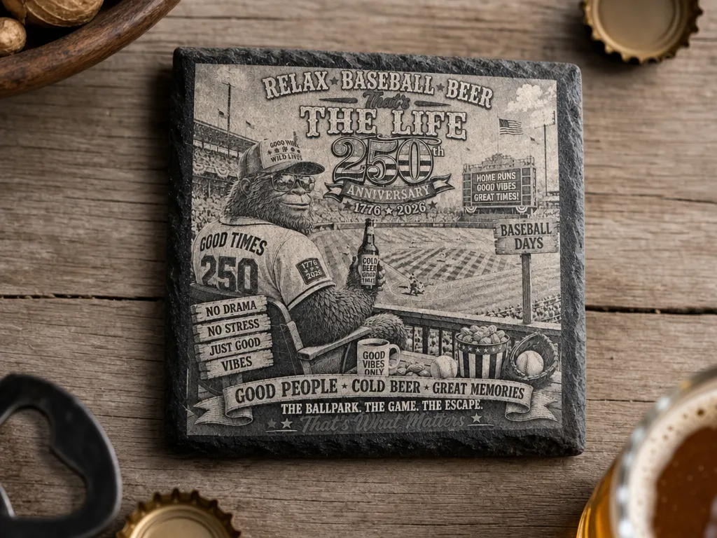 Baseball  Slate Coaster 250th Anniversary July 4th with Bigfoot