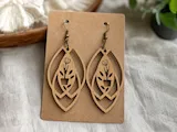 [Laser cut and engrave,Other] Wooden Leaf Shaped Earrings with Potted Flower Motif
