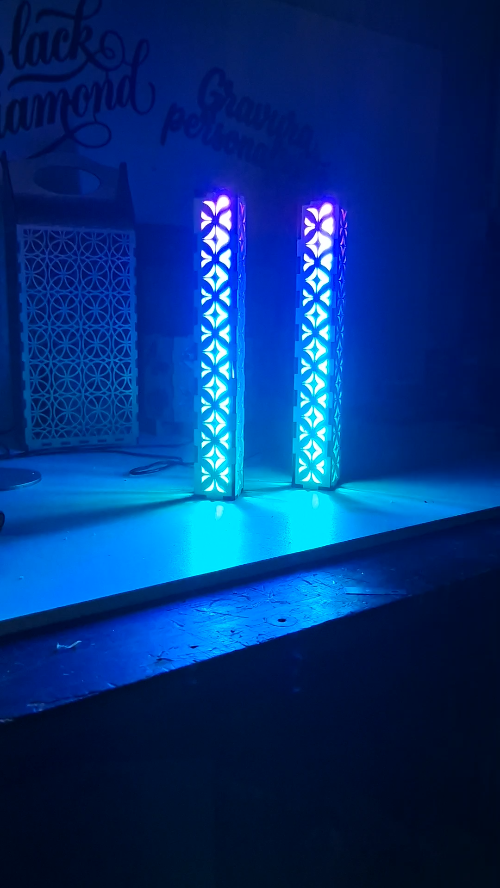 [Laser cut and engrave] Tall Geometric Patterned LED Tower Table Lamps