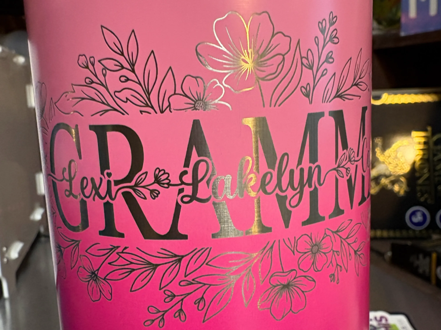 Laser etched Tumbler for Gramma with Floral accents