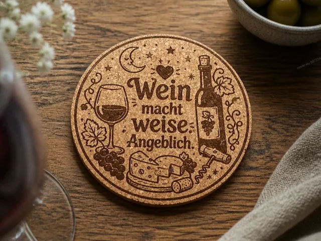 Runder Korkuntersetzer mit Spruch #009