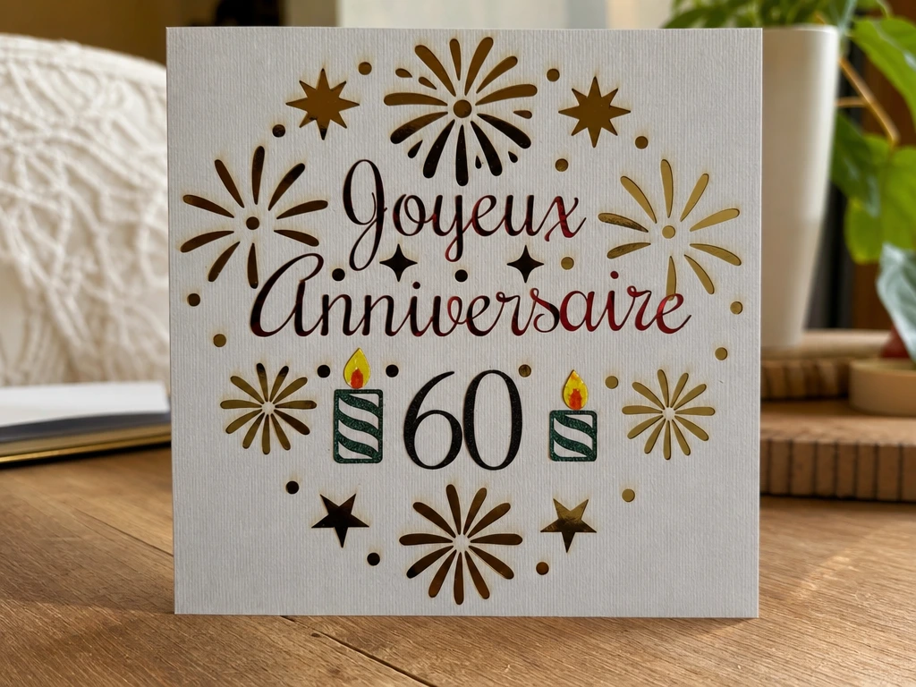 Carte de vœux pour 60ème anniversaire avec motif de feux d'artifice