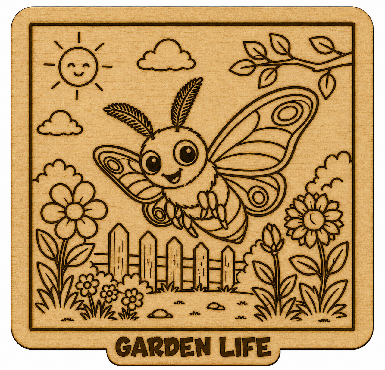 [Laser cut and engrave] Garden Life Moth Coloring Puzzle SVG XCS | Adorable Wooden Laser Cut Activity for Kids | Reusable Montessori Learning Toy