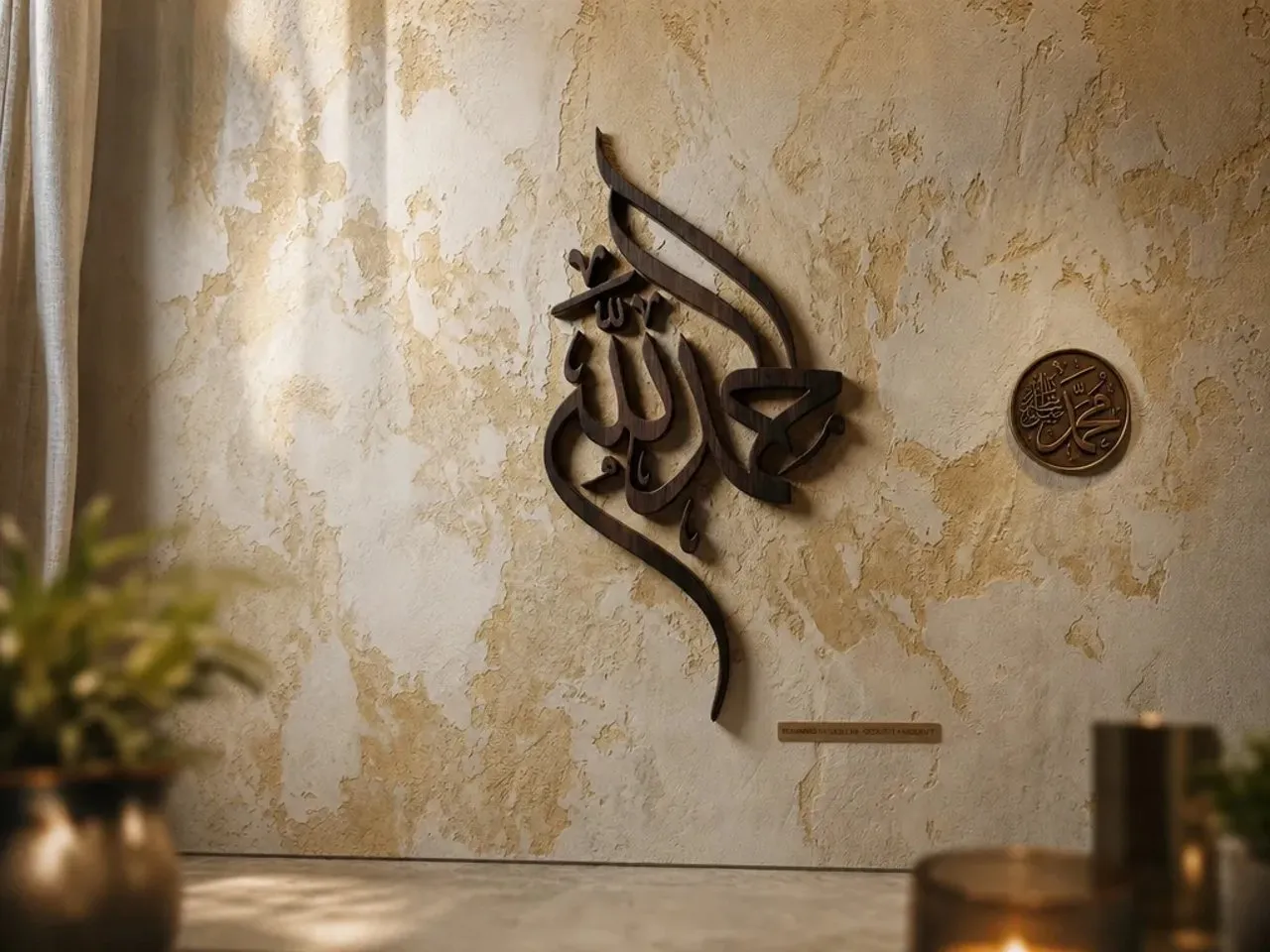 [Laser cut and engrave] Calligraphie murale islamique en bois représentant le nom d'Allah