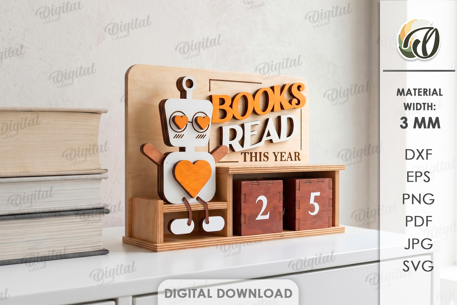 [Laser cut and engrave] 3D Books Read This Year Trackers Bundle. Reading Counter Shelf Decor Laser Cut Files. Book Tracker Display. Kids Room Decor. Book Lover