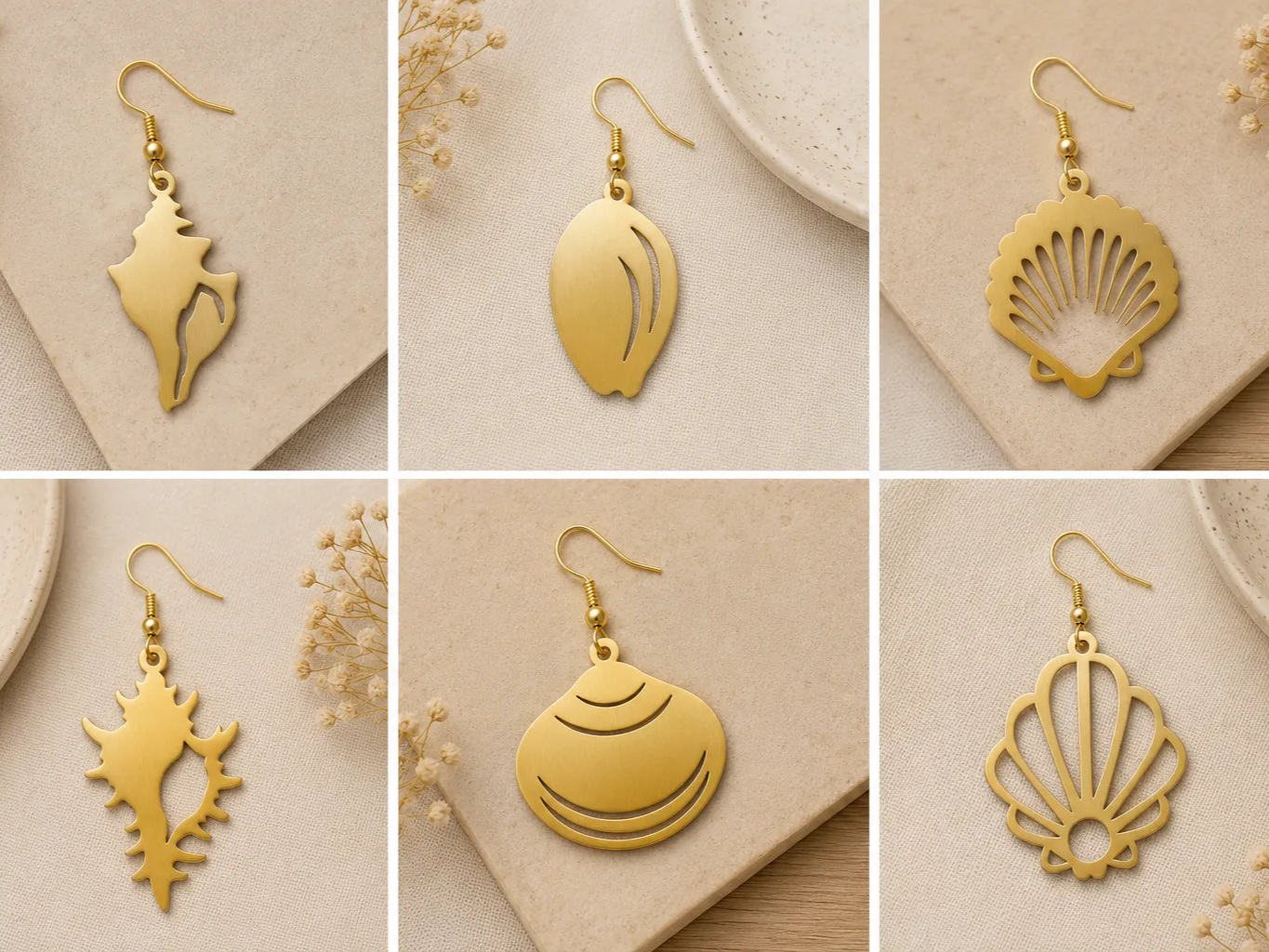 Set of 6 Seashell Motif Dangle Earrings Bundle