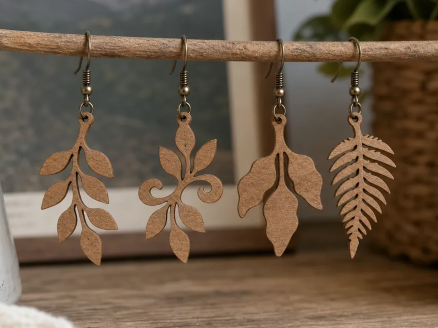 Boho Leaf Shape Wooden Dangle Earrings