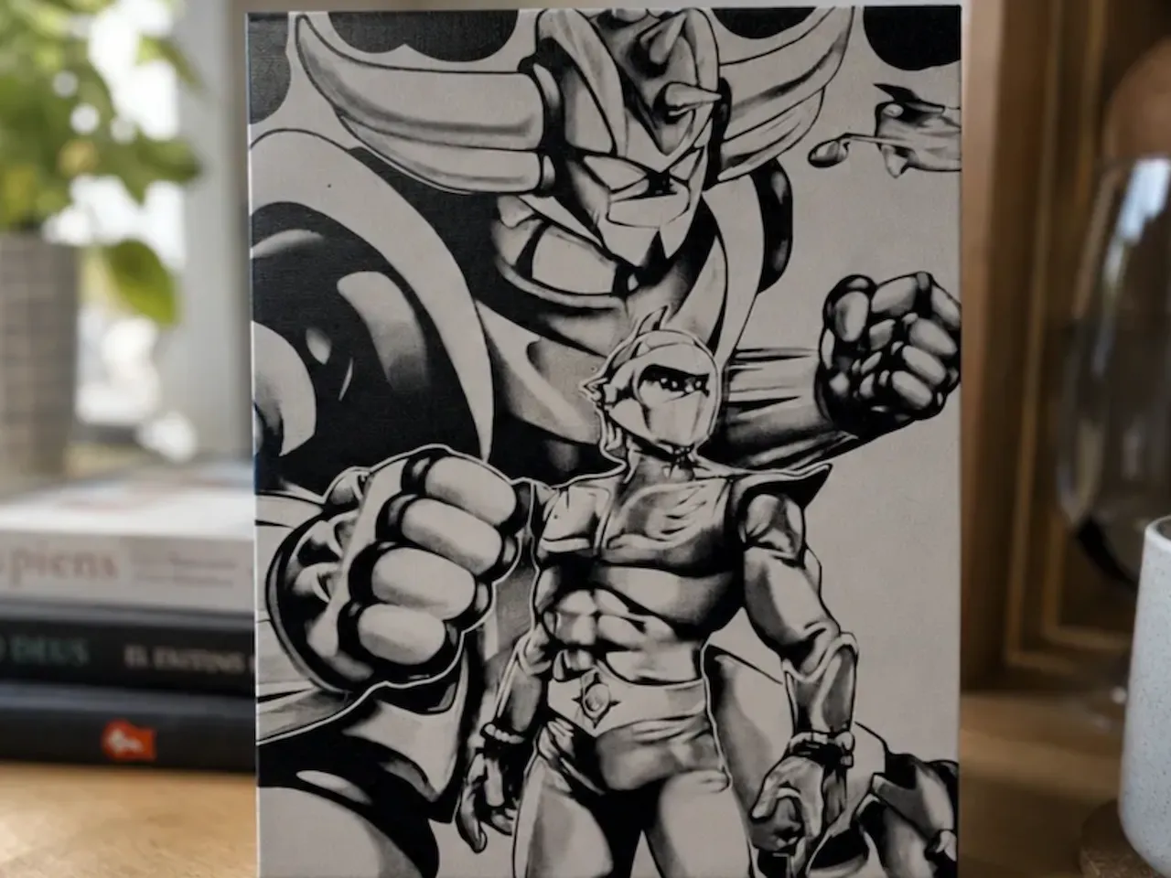 [Laser cut and engrave] Tableau noir et blanc représentant Goldorak et Actarus