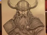 [Laser cut and engrave] Ceramic Tile Featuring Detailed Viking Warrior Illustration