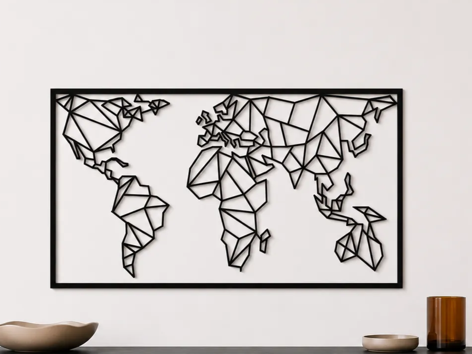 World Map Wall Art SVG | Geometric Polygon Map Laser Cut Design | Modern Travel Wall Decor | Minimalist World Map SVG | Digital Download