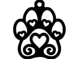 [Laser cut and engrave] Black Paw Print Pet Tag with Heart Cutouts