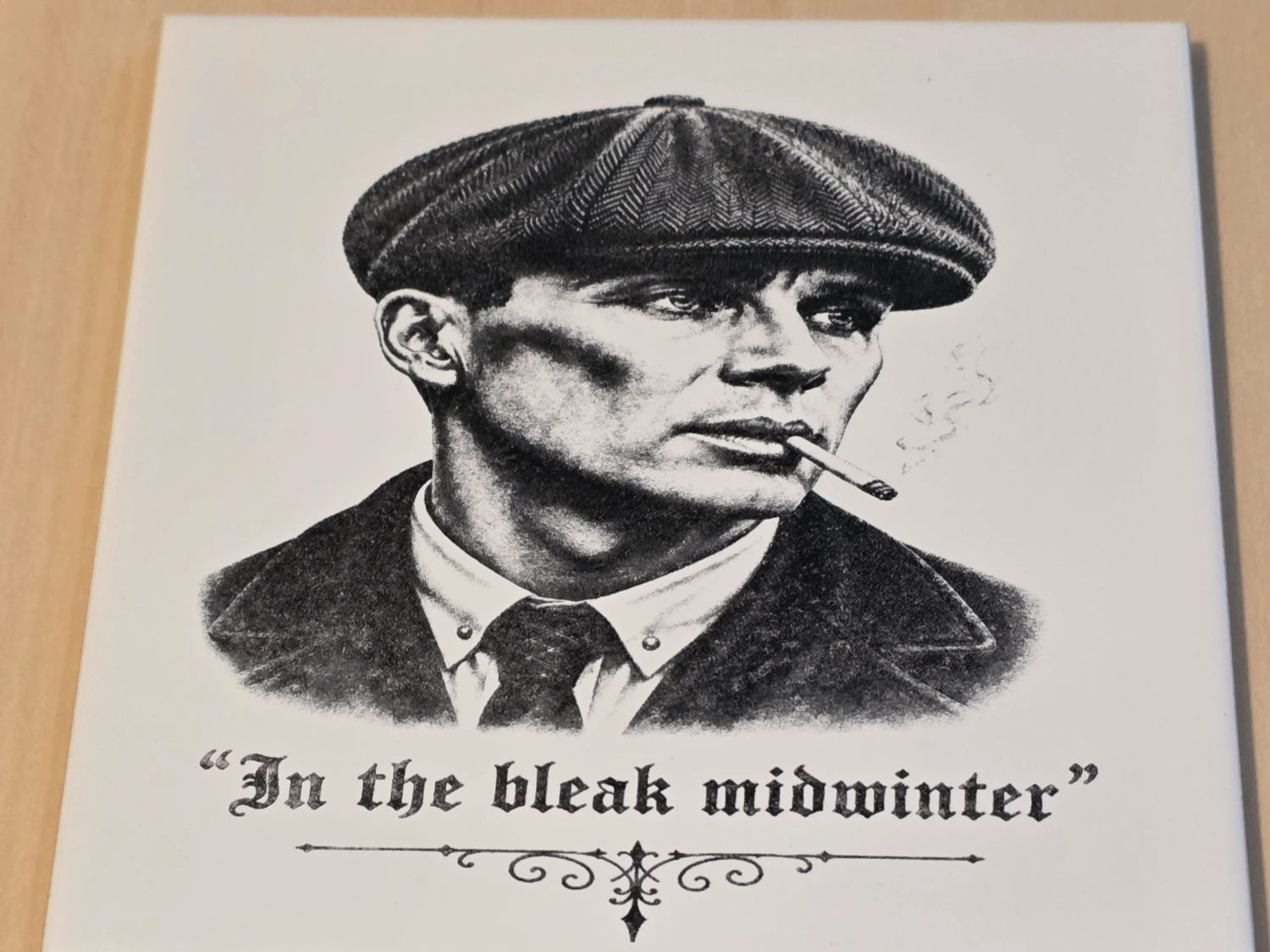 Peaky Blinders Thomas Shelby Portrait Tile with In the Bleak Midwinter Quote