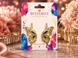 [Laser cut and engrave,Inkjet printing] Gold Butterfly Wing Dangle Earrings