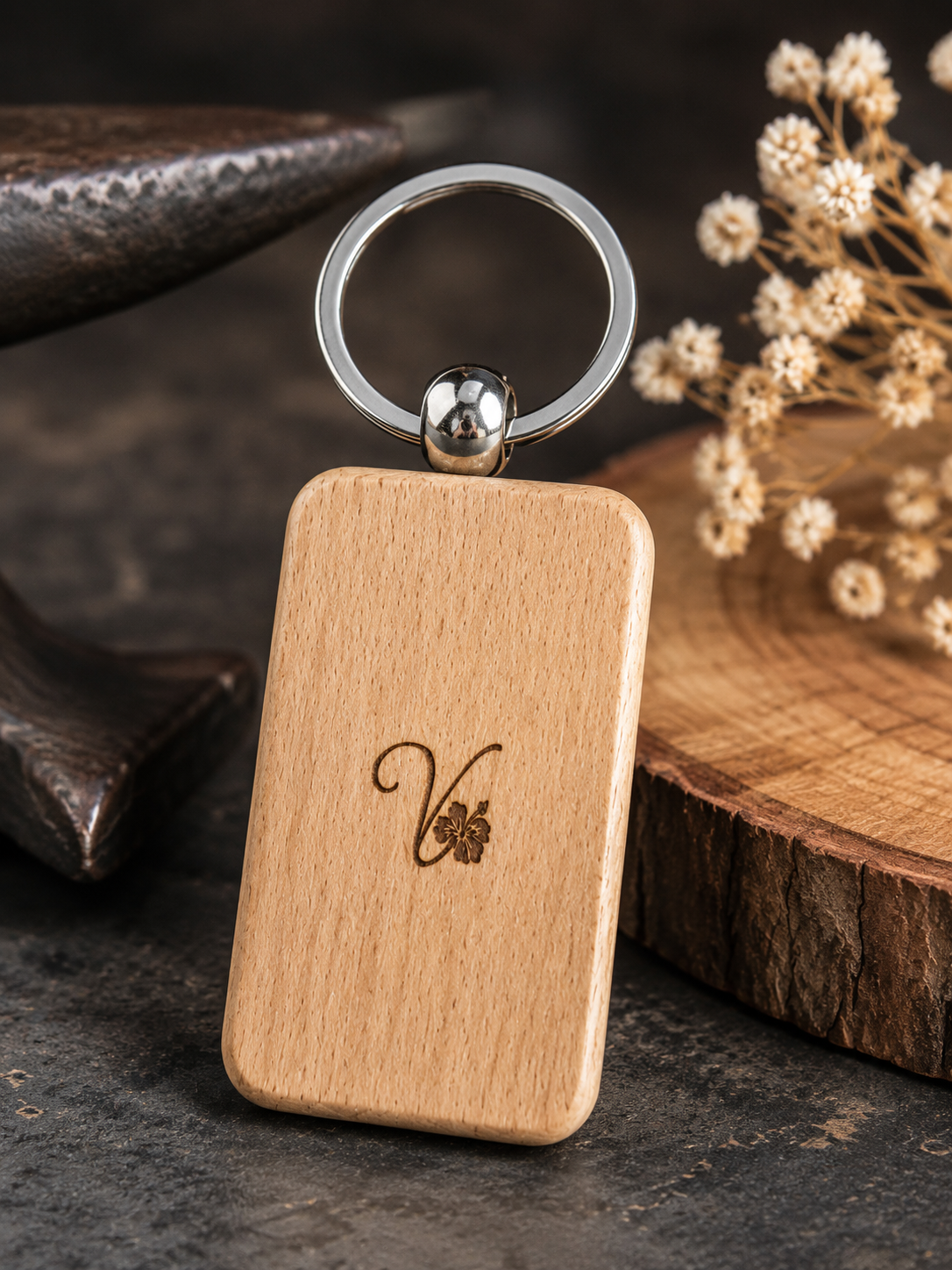 Rectangular wooden keychain with monogram and floral pattern instruction: step 1 - 