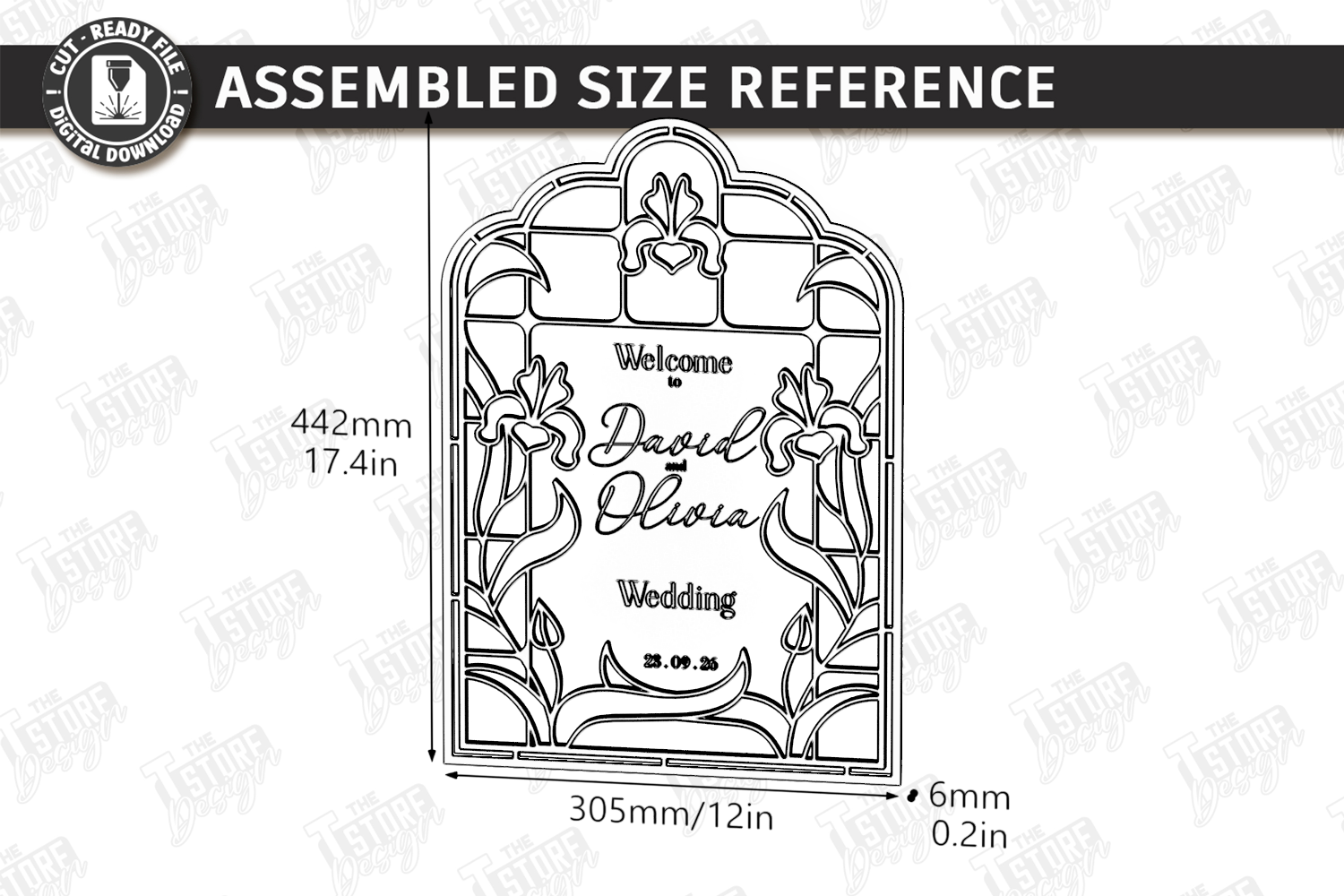 [Laser cut and engrave] Arched Floral Wedding Welcome Sign with Stained Glass Style Frame laser Cut Bundle. Floral Design. Weding Day