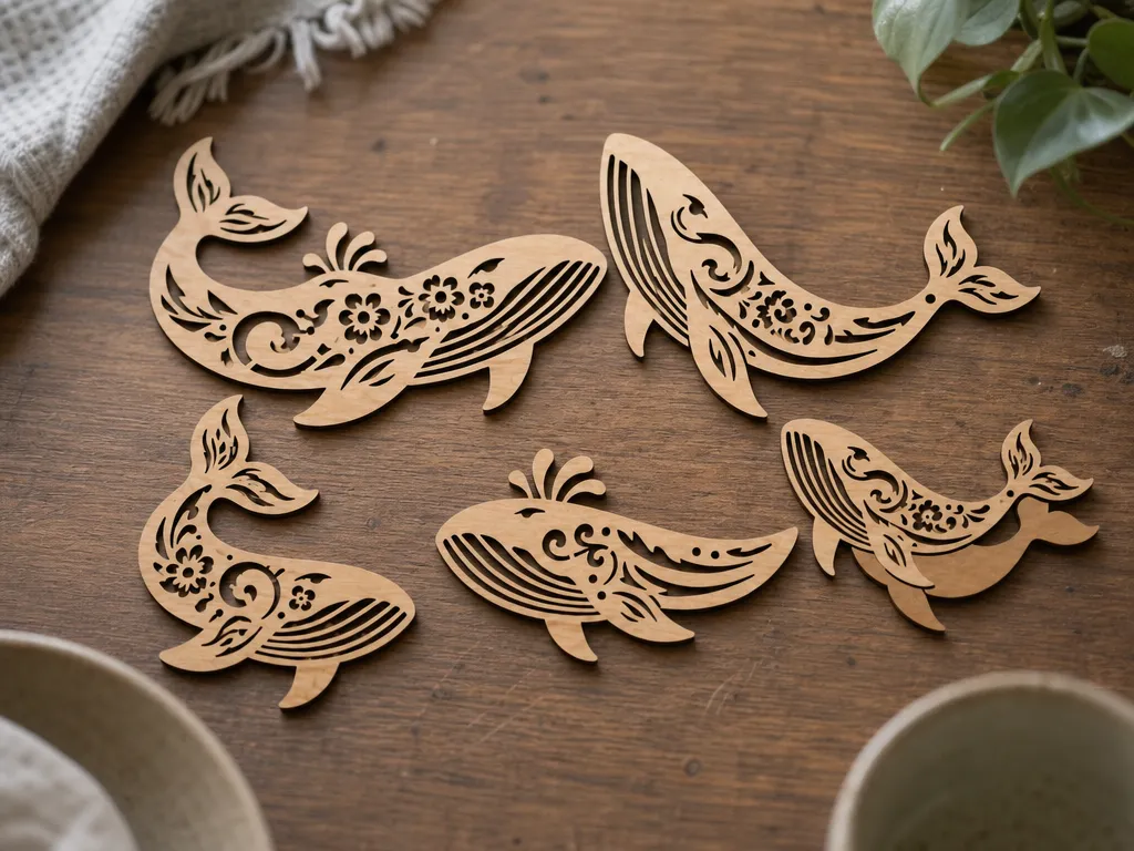 Floral Whale Cutout Wall Art Set