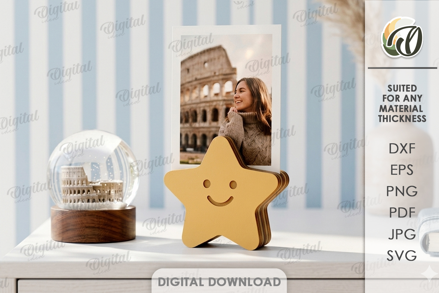 [Laser cut and engrave] 3D Polaroid Holder Bundle. 10 Cute Photo Stands Laser cut files. Desk Picture Display. Minimalist Home Decor. Heart. Daisy SVG. Retro
