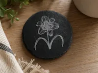 [Laser cut and engrave] Round Slate Coaster Featuring a Detailed Lily Flower Illustration