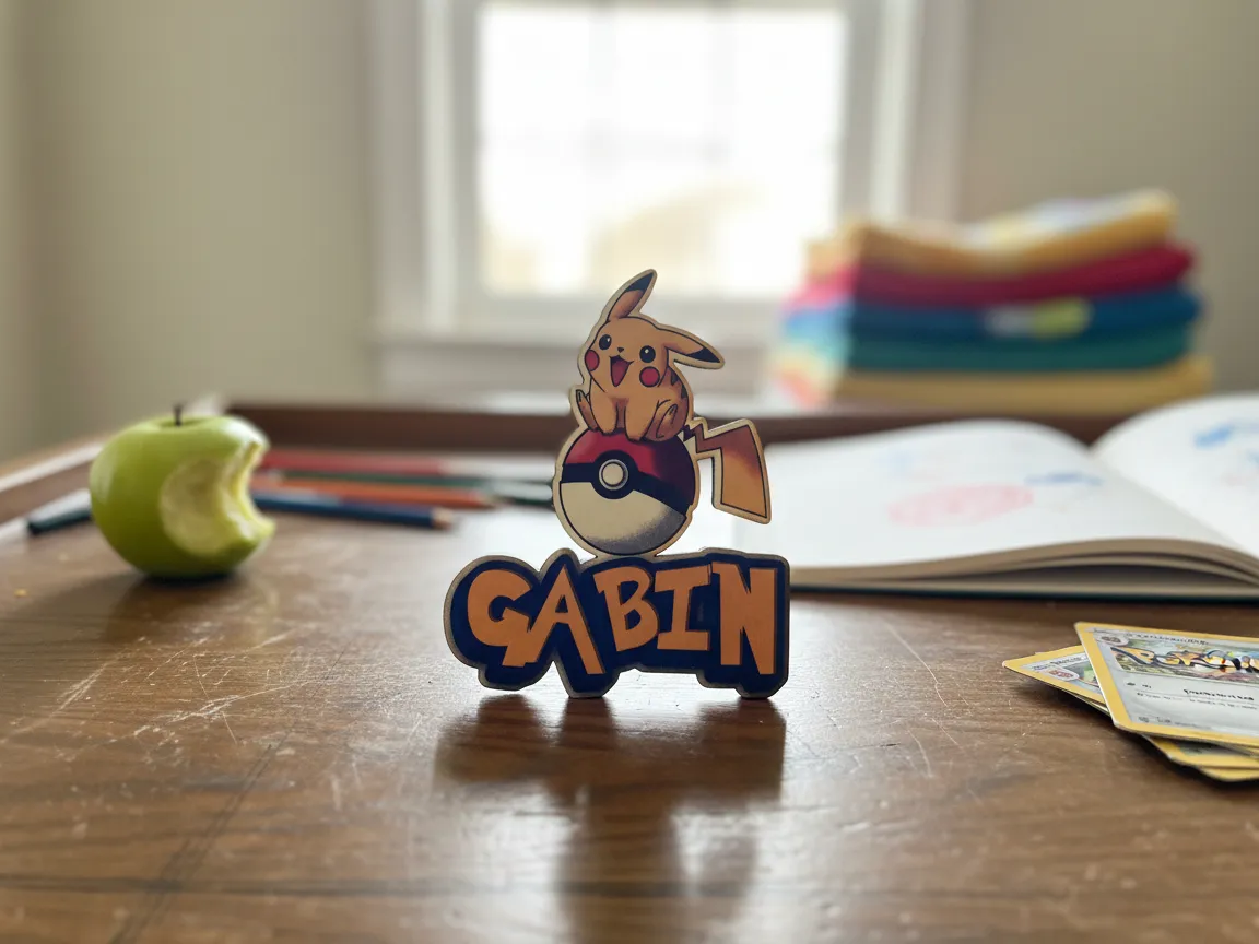 Plaque décorative personnalisée avec Pikachu et Poké Ball pour chambre d'enfant