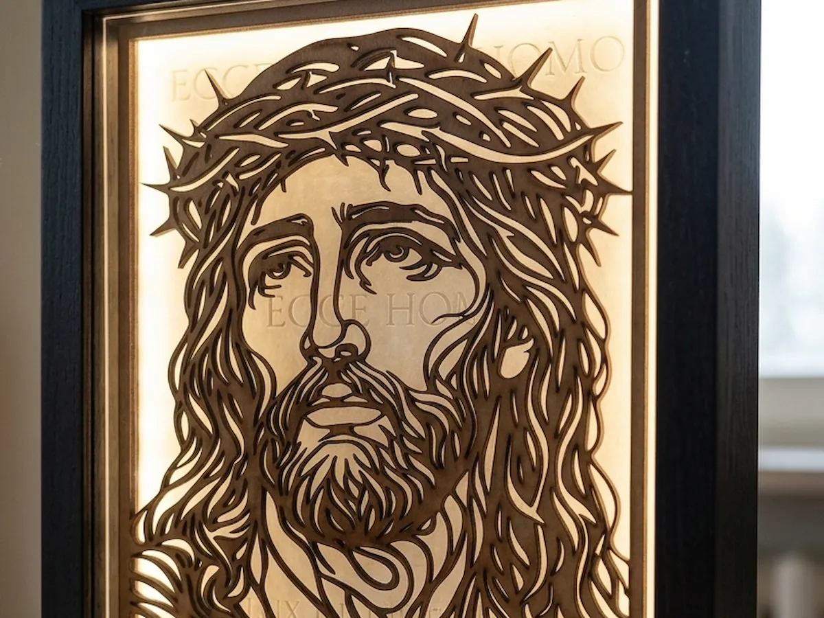 [Laser cut and engrave] Quadro luminoso con volto di Gesù Cristo e corona di spine