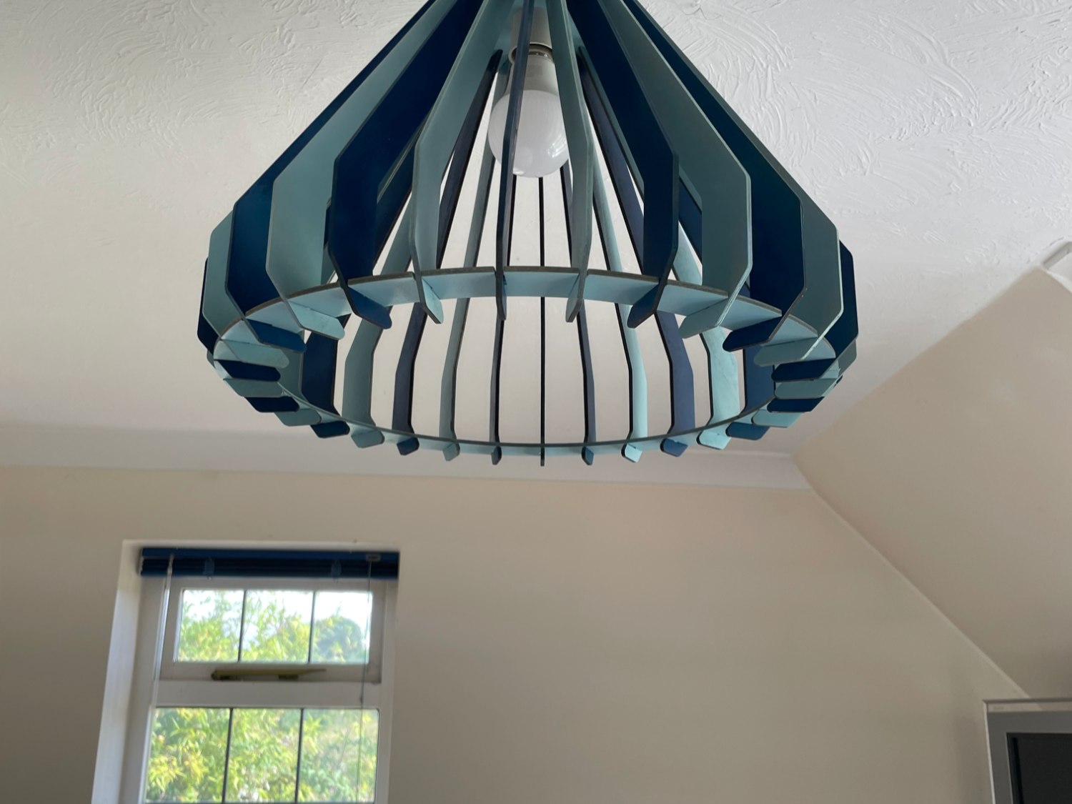 Light and Dark Blue Geometric Slatted Pendant light shade