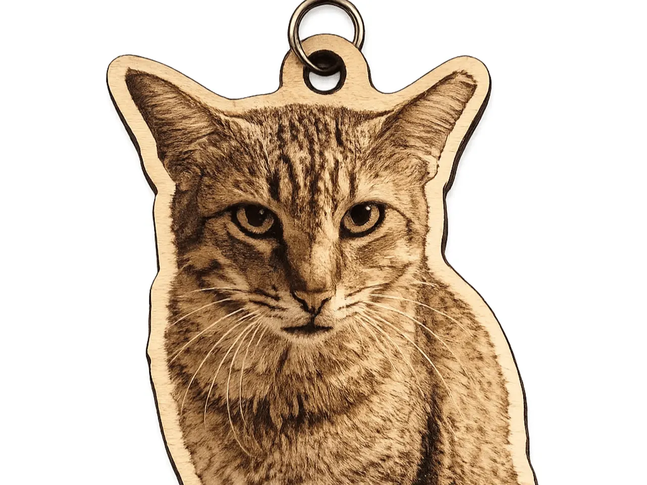 [Laser cut and engrave] Tabby Cat Portrait Wooden Keychain Ornament