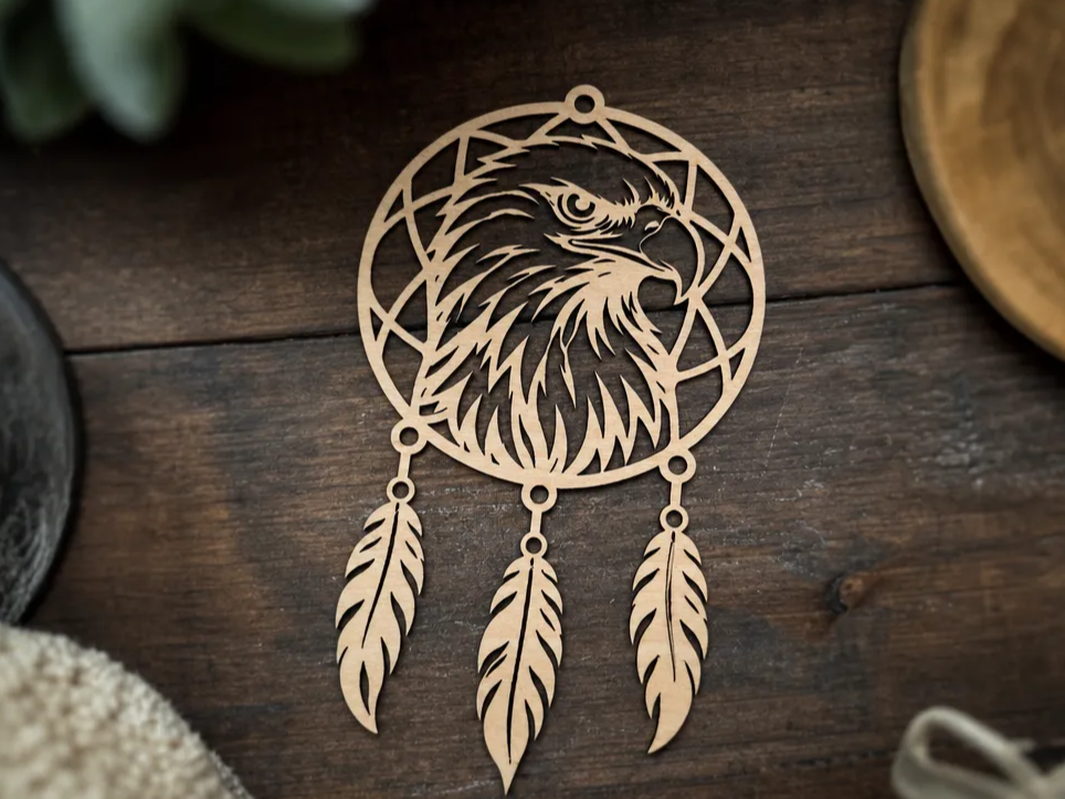 Eagle Dreamcatcher Wall Hanging with Feathers