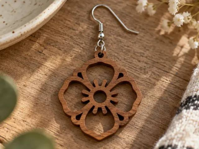 Wooden Flower Shape Dangle Earring