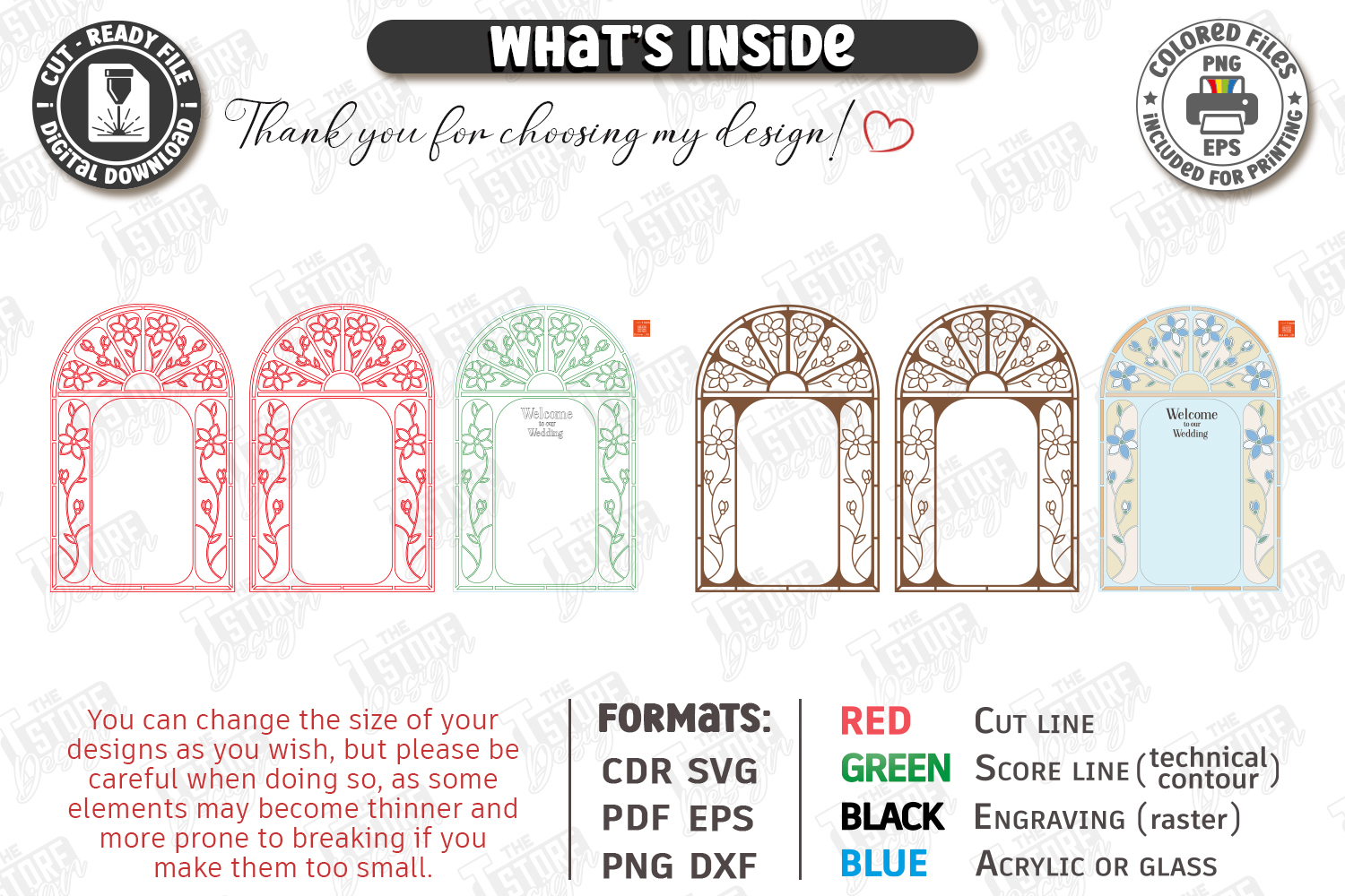 [Laser cut and engrave] Arched Floral Wedding Welcome Sign with Stained Glass Style Frame laser Cut Bundle. Floral Design. Weding Day