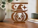 [Laser cut and engrave] Wooden Halloween Pumpkin with Witch Hat Tabletop Sign