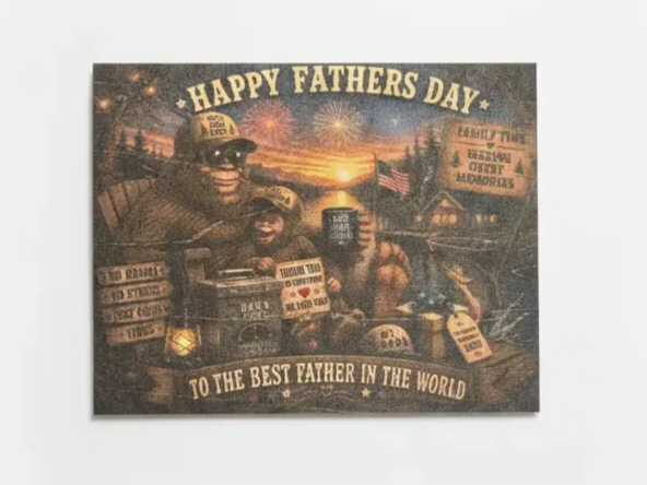 Happy Fathers Day Bigfoot Camping Themed Wall Sign Print on M2
