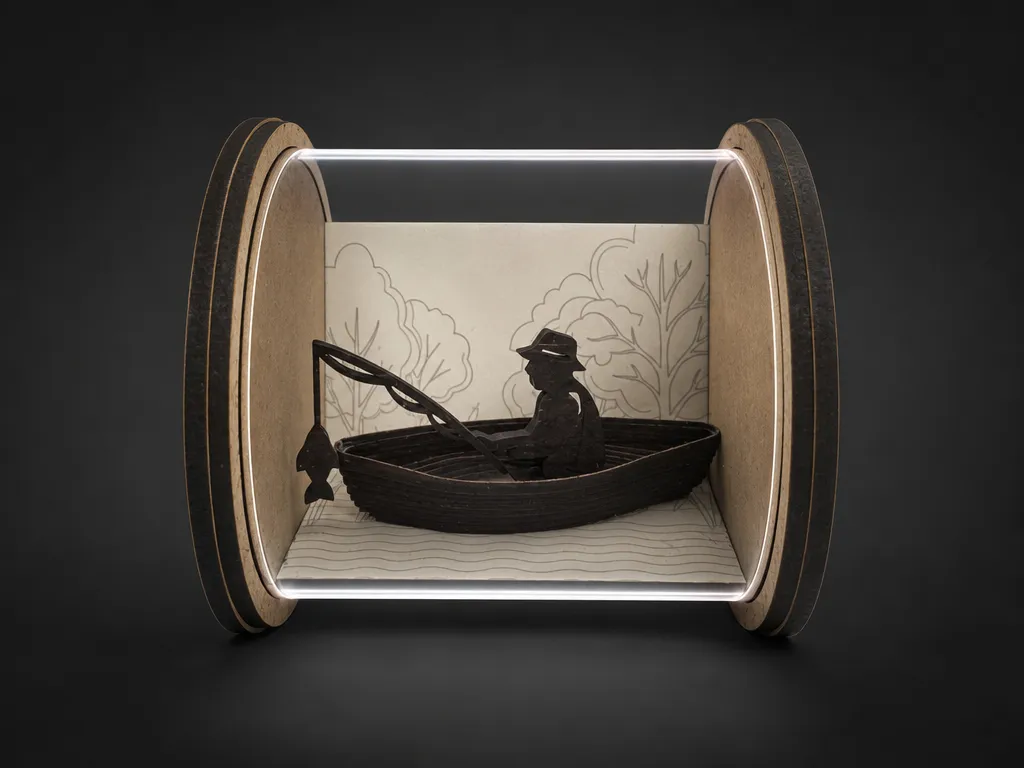 Diorama of a Fisherman in a Boat