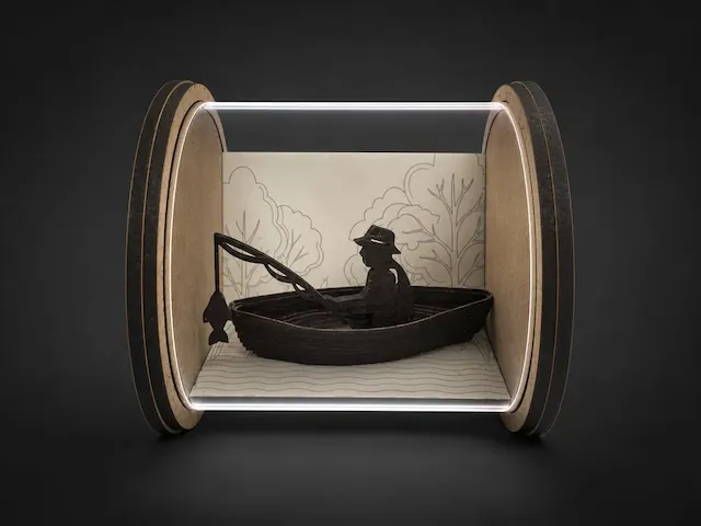 Diorama of a Fisherman in a Boat