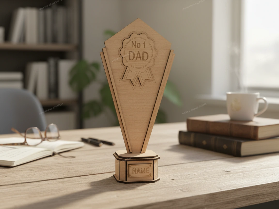 Wooden Number One Dad Award Trophy with Personalized Name Plate