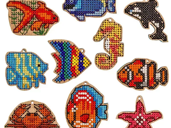 Assorted Wooden Sea Life Cross Stitch Ornaments