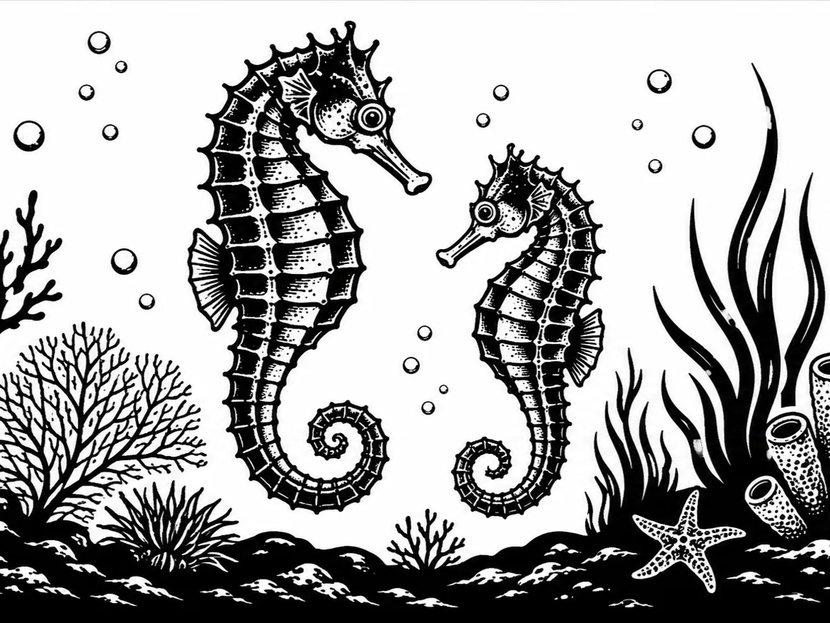 Seahorse Reef | Black & White Laser Engraving Wrap