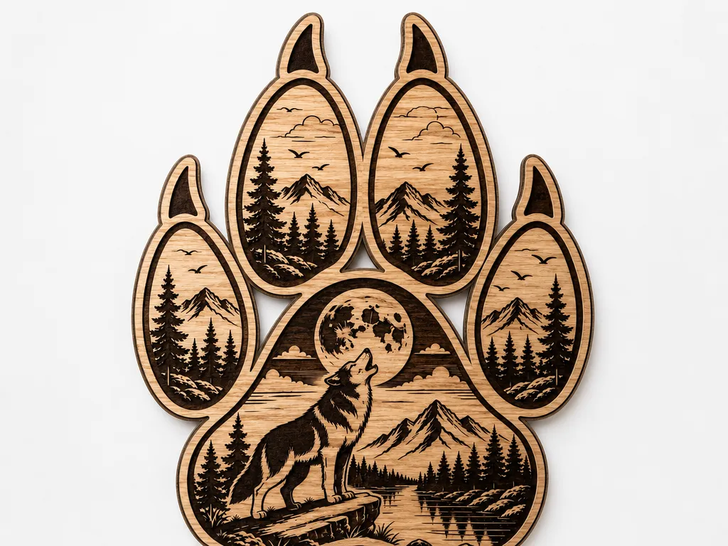 Wolf Paw Print Scenic Cut and Engrave