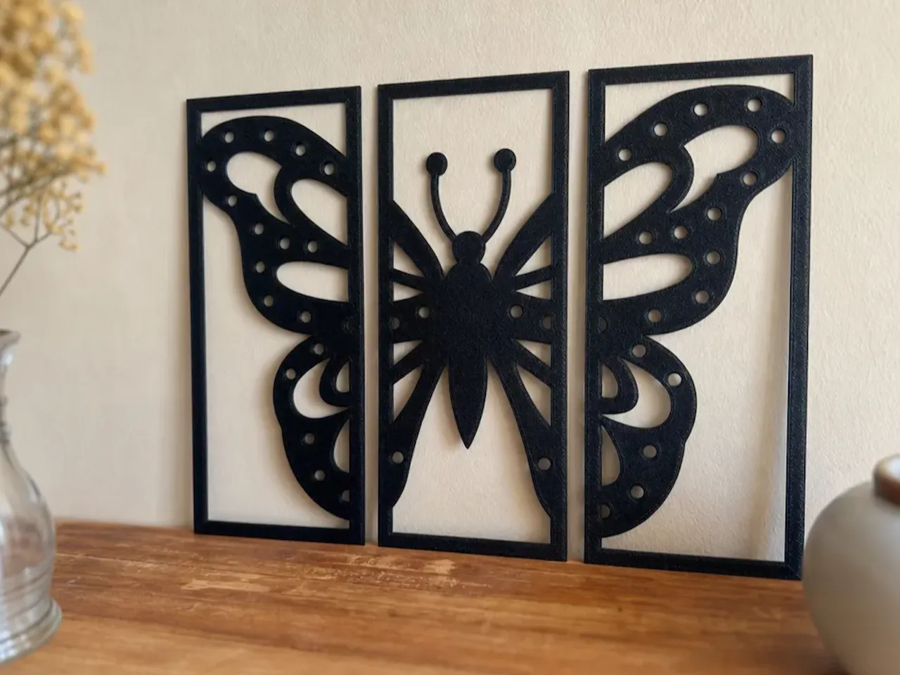 [Laser cut and engrave] Three-Piece Butterfly Wall Art Panel Set
