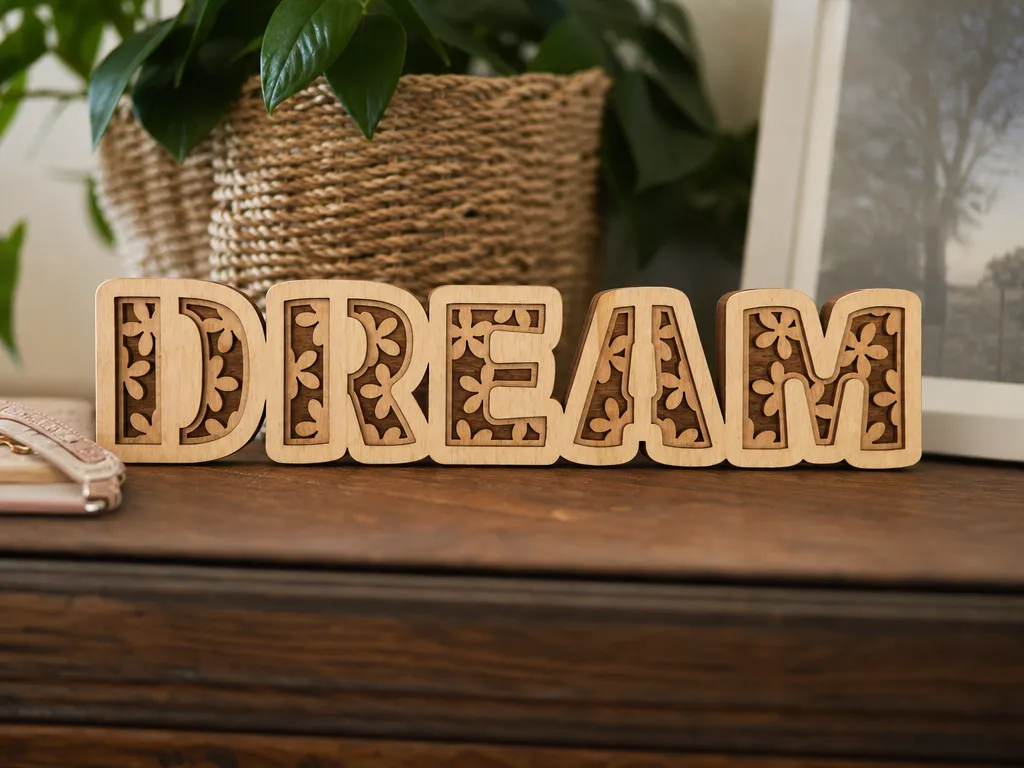 Dream Wooden Letter Sign with Floral Cutout Details