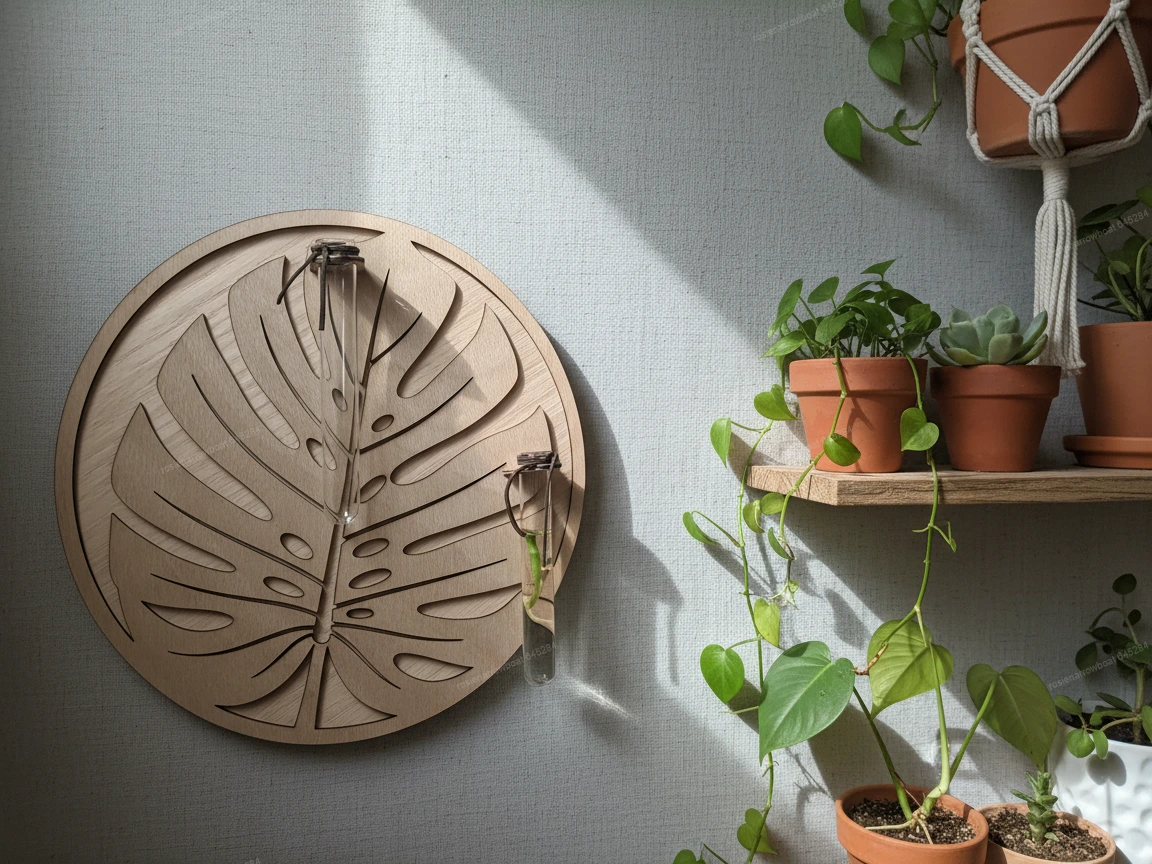 Monstera Leaf Wall Planter with 2 Glass Propagation Tubes