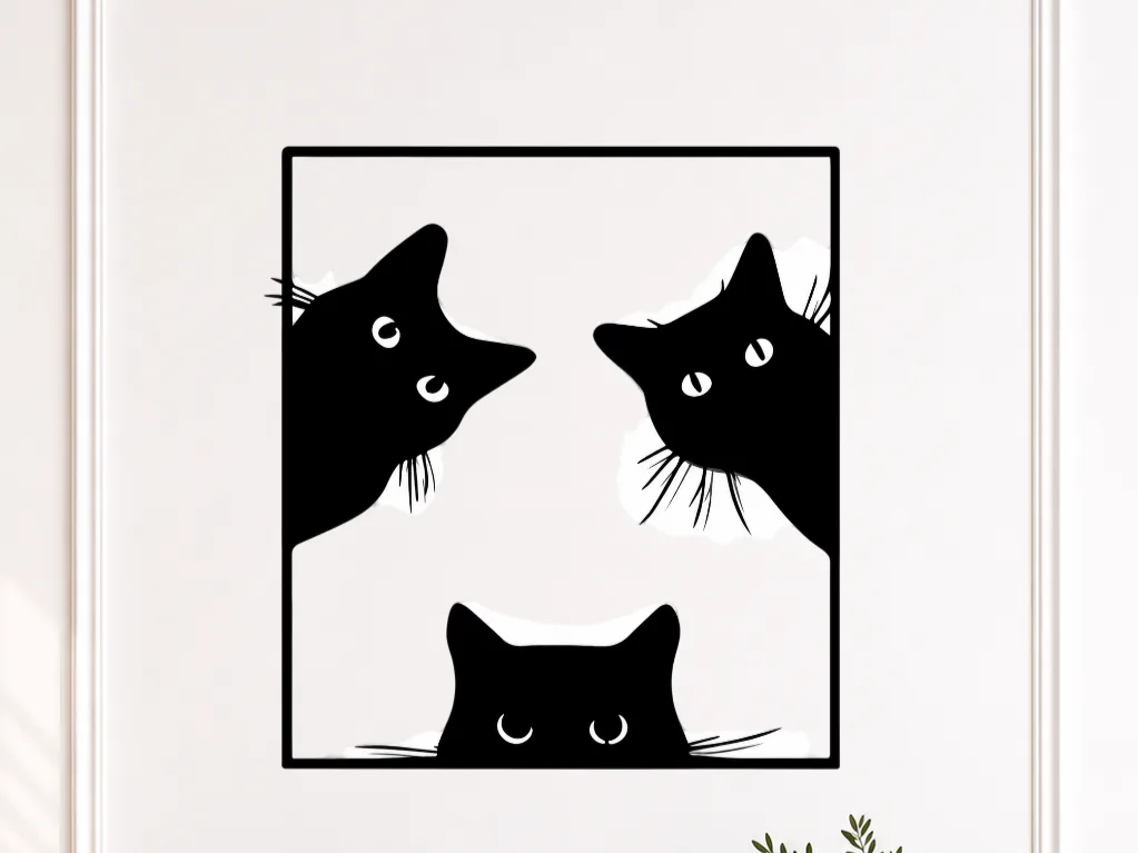 Cat Wall Art SVG Bundle, Cat Window Scene Laser Cut File, Cat Lover Decor, Modern Cat Wall Decor, Feline SVG Set