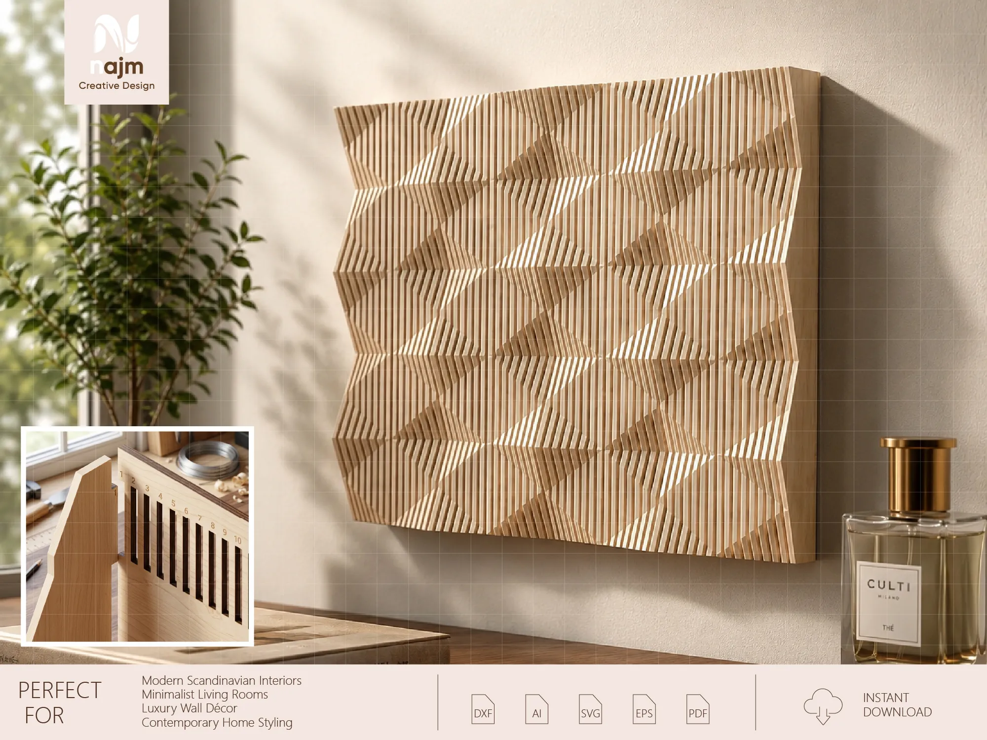 Geometric Slatted Wooden Wall Art Panel