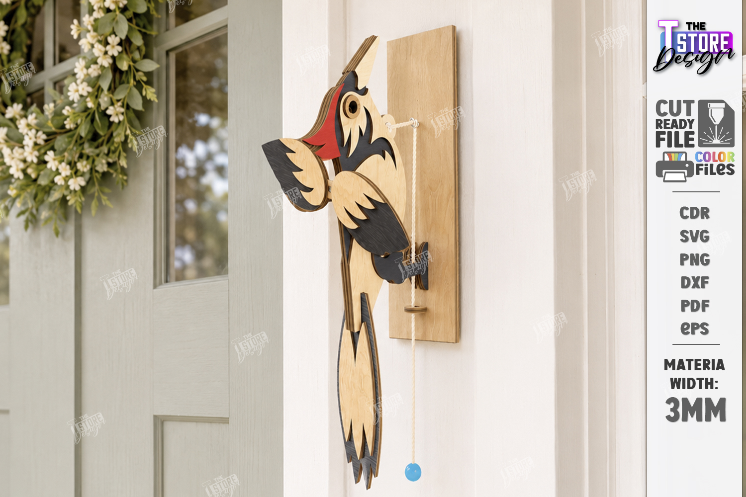 [Laser cut and engrave] Kinetic Wooden Bird Doorbell Laser Cut Bundle. Porch Decor. Interactive Bird Wall Hanging with Pull String Mechanism